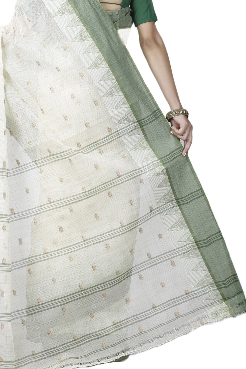 Green Pure Cotton Ishvari Tant Saree (1081)